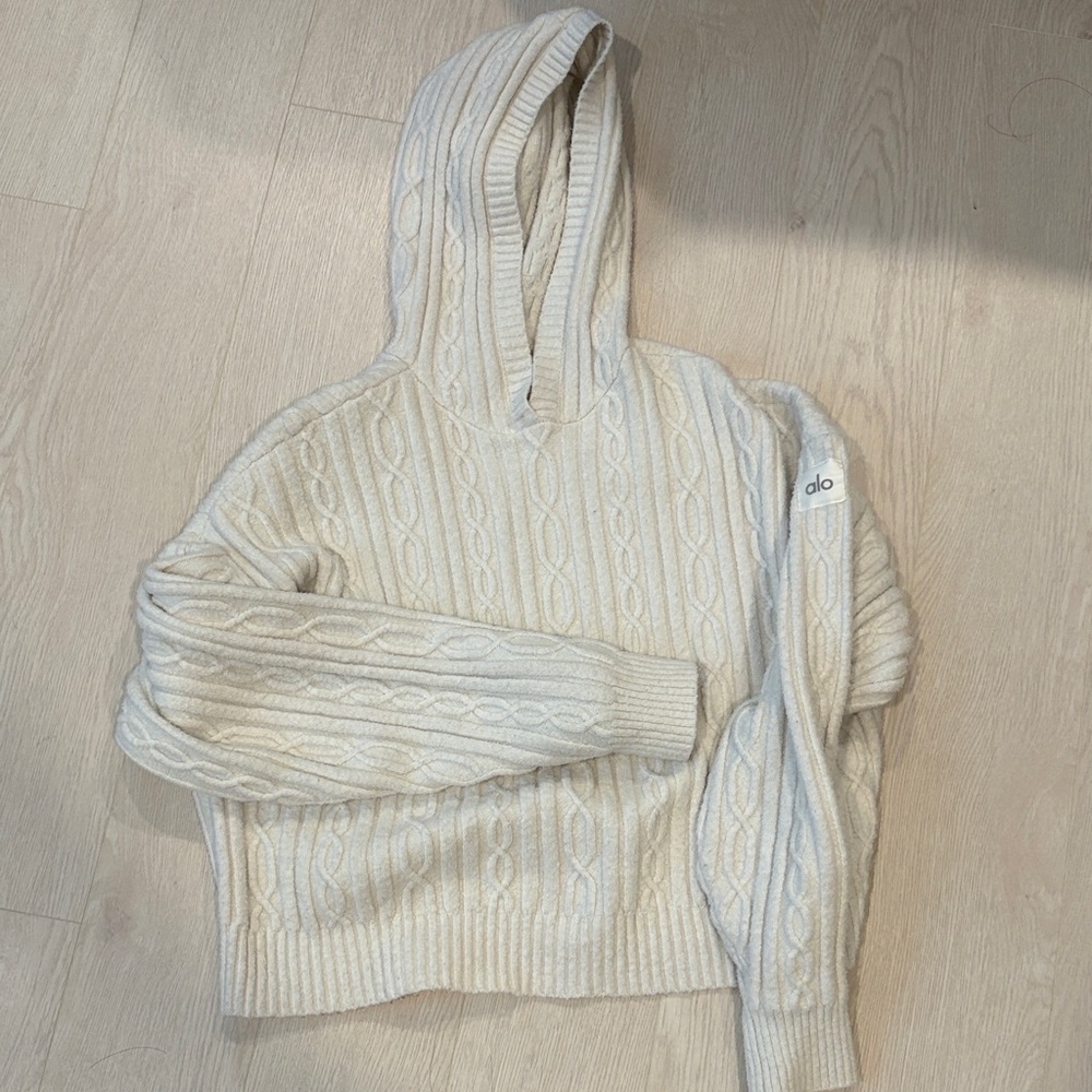 ALO Yoga Men's Ivory Cable Knit Hoodie